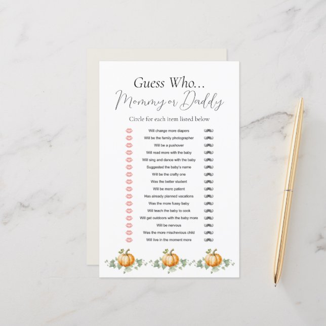 Little Pumpkin Baby Shower gissar vem som spelar (Fram/Back In Situ)