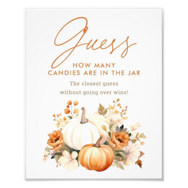 Little Pumpkin Baby Shower Guessing Game Sign Fototryck (Framsidan)