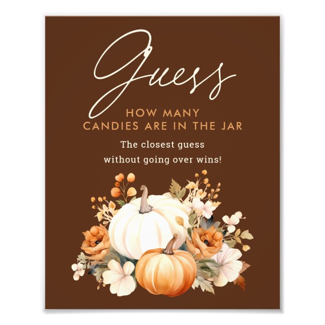Little Pumpkin Baby Shower Guessing Game Sign Fototryck (Framsidan)