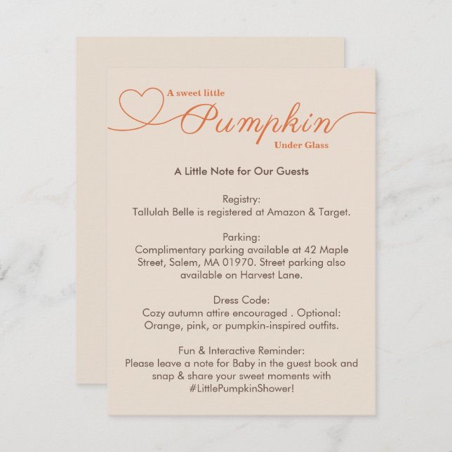 Little Pumpkin Baby Shower - Hösthöstens Chic Tilläggskort (Fram/baksida)