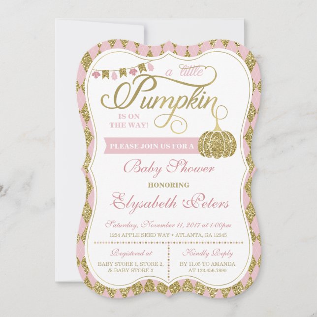 Little Pumpkin Baby Shower-inbjudan, Faux Guld Inbjudningar (Framsida)