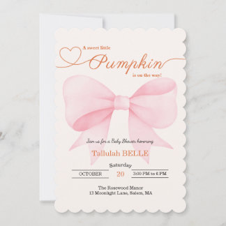 Little Pumpkin Baby Shower-inbjudan - Rosa Bow Inbjudningar