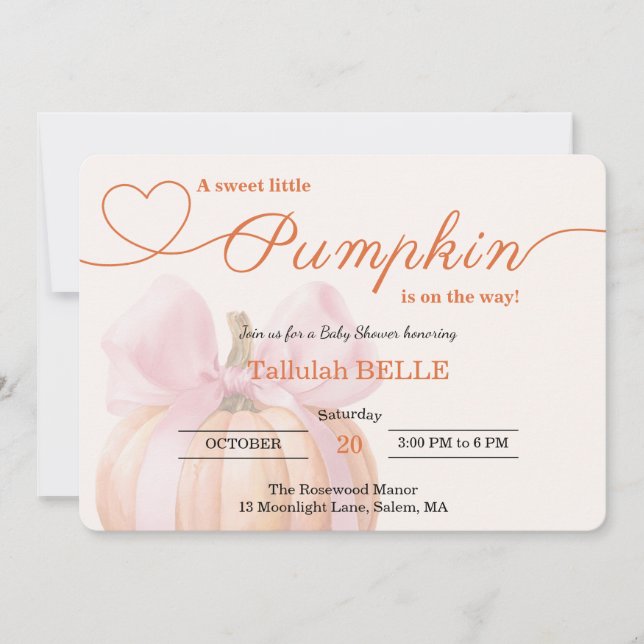 Little Pumpkin Baby Shower-inbjudan - Rosa Bow Inbjudningar (Framsida)