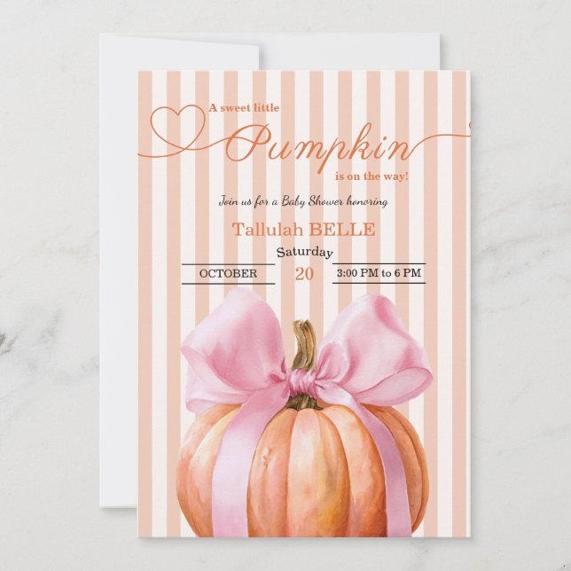 Little Pumpkin Baby Shower-inbjudan - Rosa Bow Inbjudningar (Framsida)