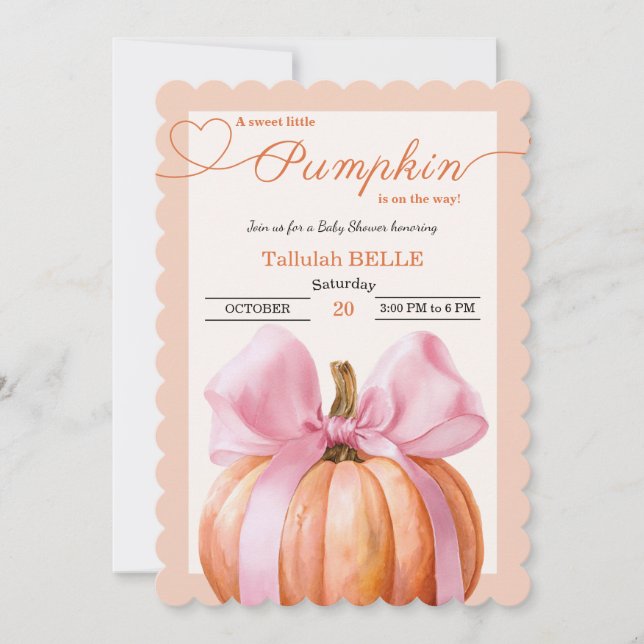 Little Pumpkin Baby Shower-inbjudan - Rosa Bow Inbjudningar (Framsida)