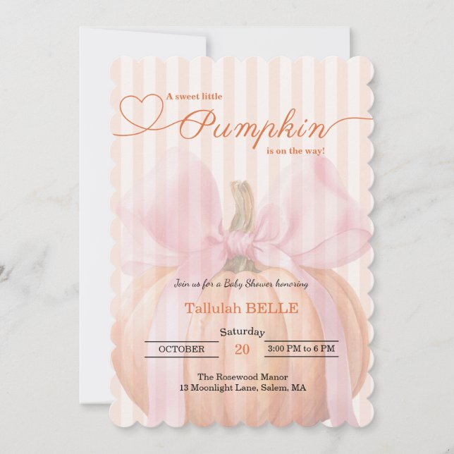 Little Pumpkin Baby Shower-inbjudan - Rosa Bow Inbjudningar (Framsida)