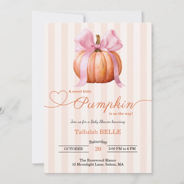 Little Pumpkin Baby Shower-inbjudan - Rosa Bow Inbjudningar (Framsida)