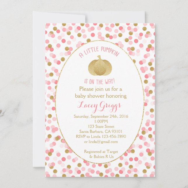 Little Pumpkin Baby Shower-inbjudan - Rosa Guld Inbjudningar (Framsida)