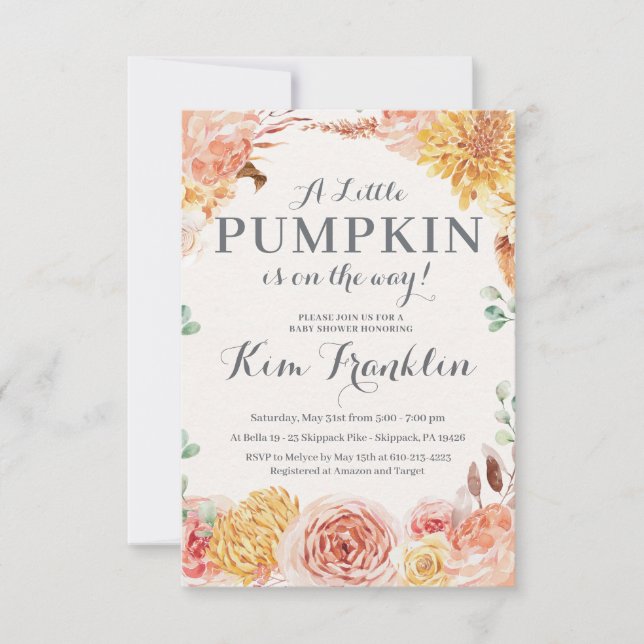 Little PUMPKIN BABY SHOWER INVITATIONS Meddelande (Framsida)