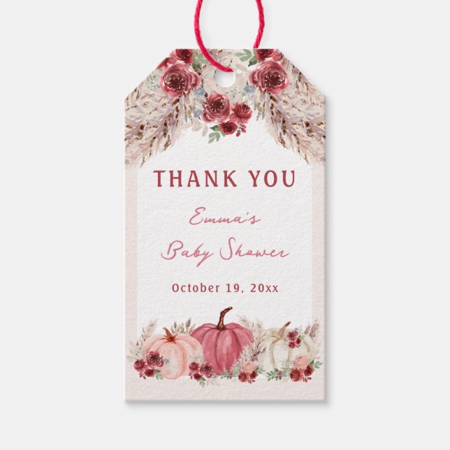 Little Pumpkin Baby Shower Marsala märkre Presentetikett (Framsidan)