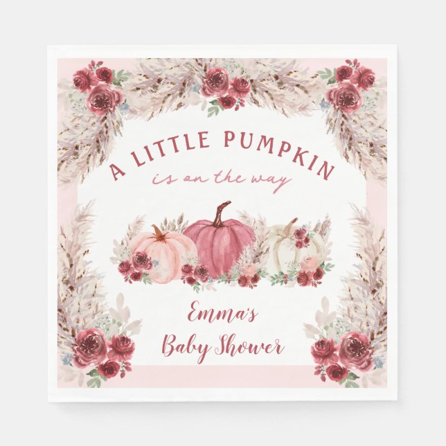Little Pumpkin Baby Shower Marsala Rosa Napkins Pappersservett (Framsidan)