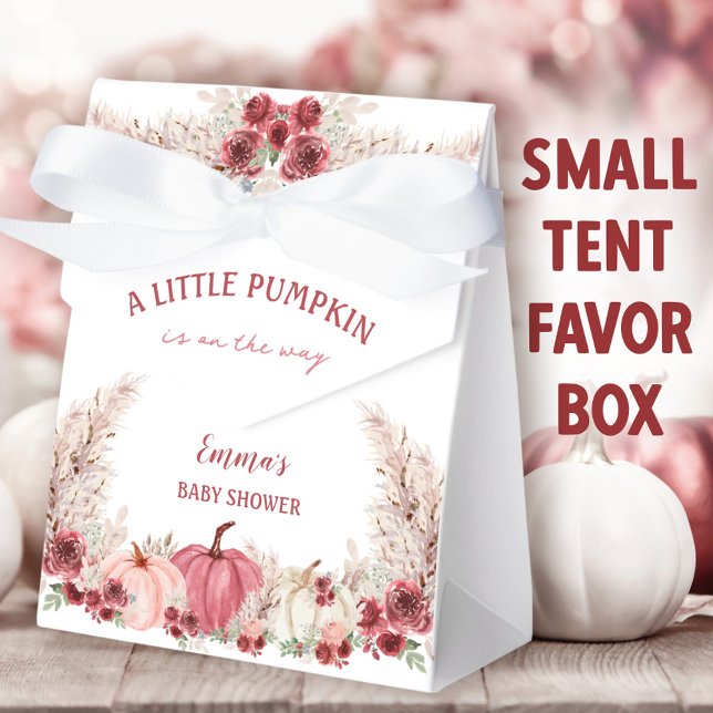 Little Pumpkin Baby Shower Marsala Rosa Tält Presentaskar (Little Pumpkin Small Tent Favor Boxes. You can choose from 2 sizes of these tent favor boxes.)
