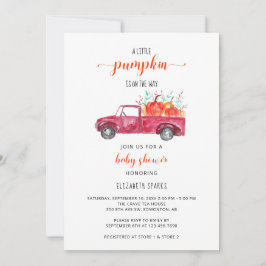 Little Pumpkin Baby Shower Red Lastbil hösten höst Inbjudningar