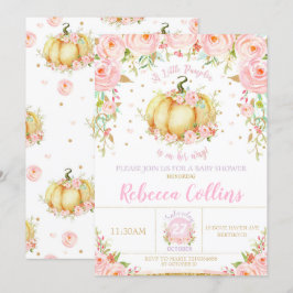 Little Pumpkin Baby Shower Rosa Blommigt Flicka Inbjudningar