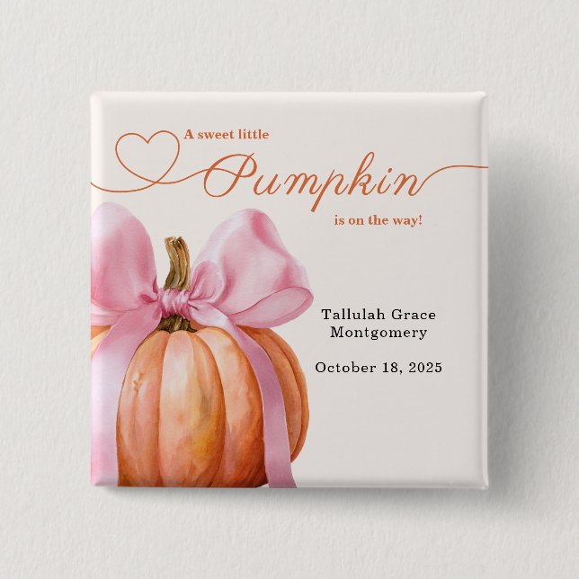 Little Pumpkin Baby Shower - Rosa Bow Fall Knapp (Framsida)