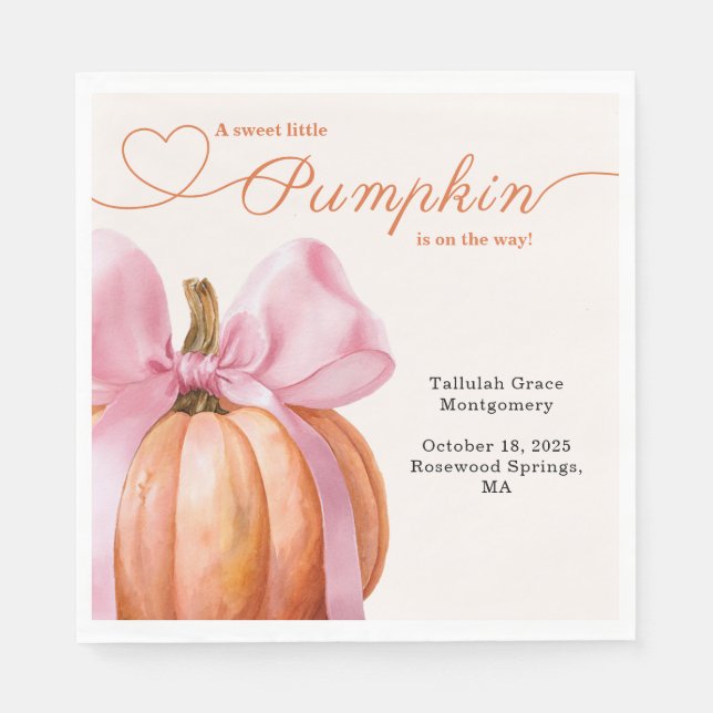 Little Pumpkin Baby Shower - Rosa Bow Fall Pappersservett (Framsidan)