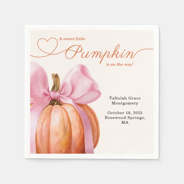 Little Pumpkin Baby Shower - Rosa Bow Fall Pappersservett (Framsidan)