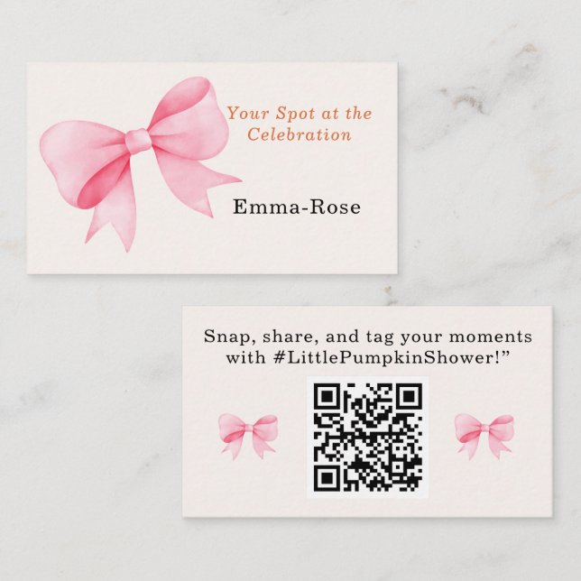 Little Pumpkin Baby Shower - Rosa Bow Fall Placeringskort (Fram/baksida)