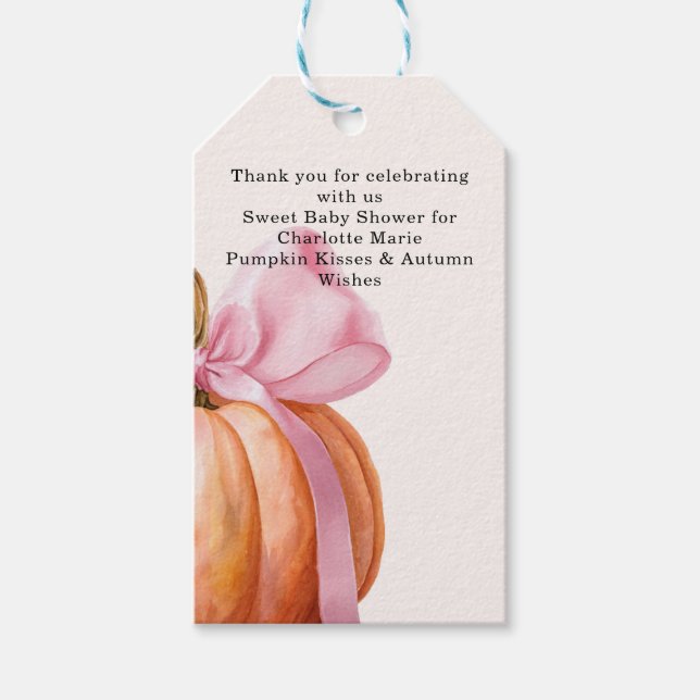 Little Pumpkin Baby Shower - Rosa Bow Fall Presentetikett (Framsidan)