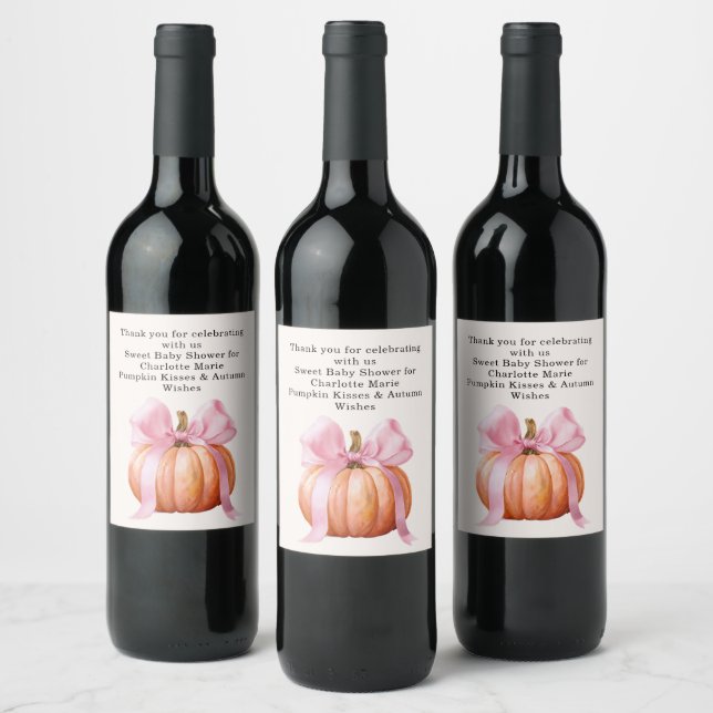 Little Pumpkin Baby Shower - Rosa Bow Fall Vinflaska Etikett (Flaskor)