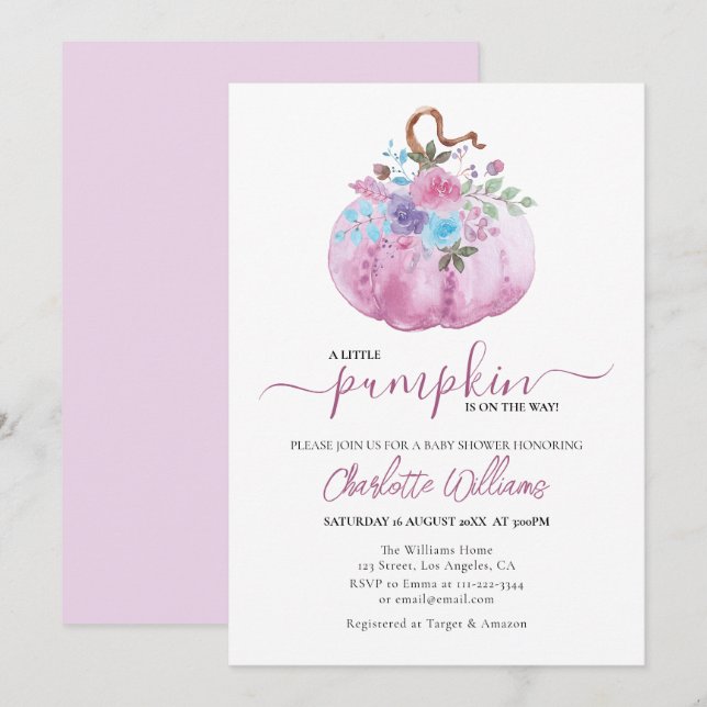 Little Pumpkin Baby Shower Rosa Girl Girl Inbjudningar (Fram/baksida)