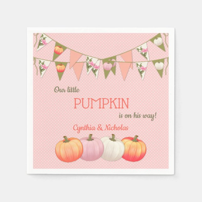 Little Pumpkin Baby Shower Rosa Peach Ivory Pappersservett (Framsidan)