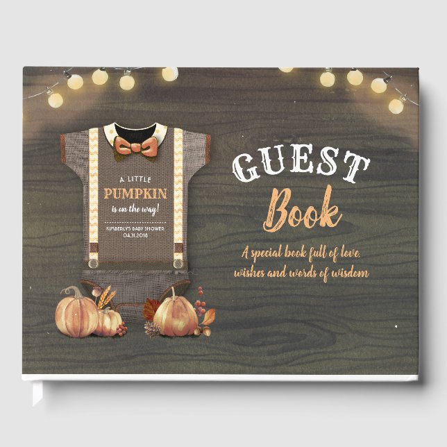 Little Pumpkin Baby Shower Rustic Fall Guest Bok (Framsida)
