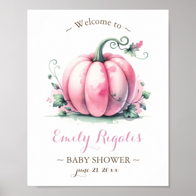 Little Pumpkin Baby Shower Sign - Rosa Poster (Framsidan)
