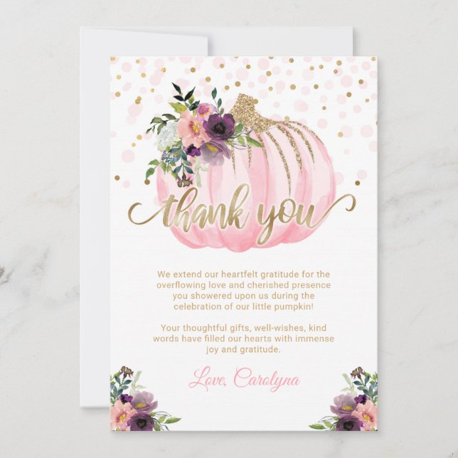 Little Pumpkin Baby Shower Tack för ditt kort 5 x  (Framsida)