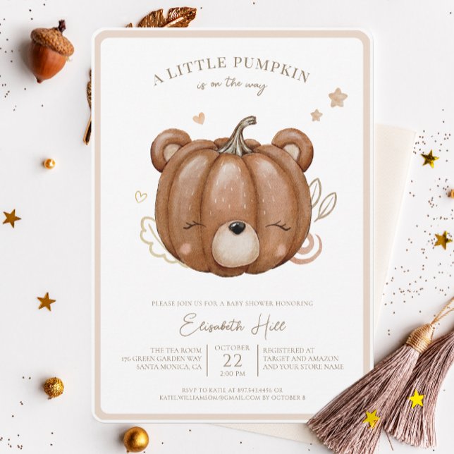 Little Pumpkin Bear Fall Baby Shower Neutralt Inbjudningar (Skapare uppladdad)