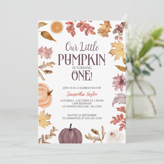 Little Pumpkin Birthday, Fall 1st Birthday Inbjudningar (Stående Fram)