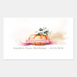 Little Pumpkin Birthday Label Girl Rektangulärt Klistermärke