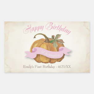 Little Pumpkin Birthday Vatten-etikett - flicka Rektangulärt Klistermärke