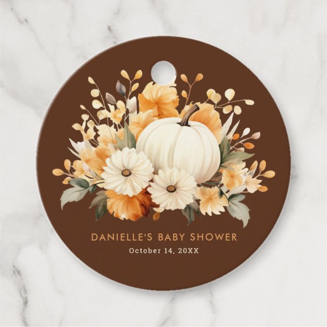 Little Pumpkin Blommigt Boho Botanical Baby Shower Gåvor Etiketter (Framsida)