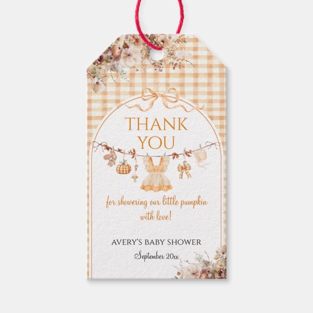 Little Pumpkin Blommigt Bow Fall Baby Shower Bokar Presentetikett (Framsidan)