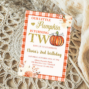 Little Pumpkin Blommigt Fall 2nd Birthday Party Inbjudningar