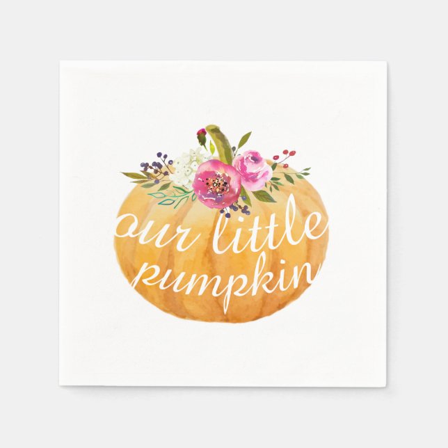 Little Pumpkin Blommigt Fall Napkins Pappersservett (Framsidan)