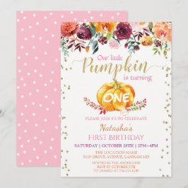 Little Pumpkin Blommigt Girl Baby 1st Birthday Par Inbjudningar
