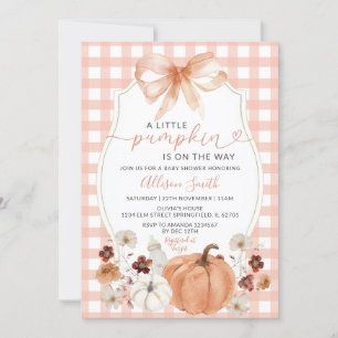 Little Pumpkin Blommigt Orange Gingham Baby Shower Inbjudningar