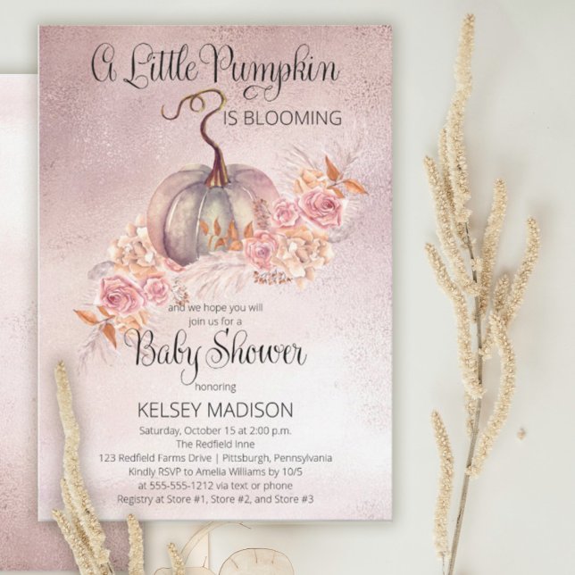 Little Pumpkin Blooming Rosa Virtuell Baby Shower Inbjudningar (Skapare uppladdad)