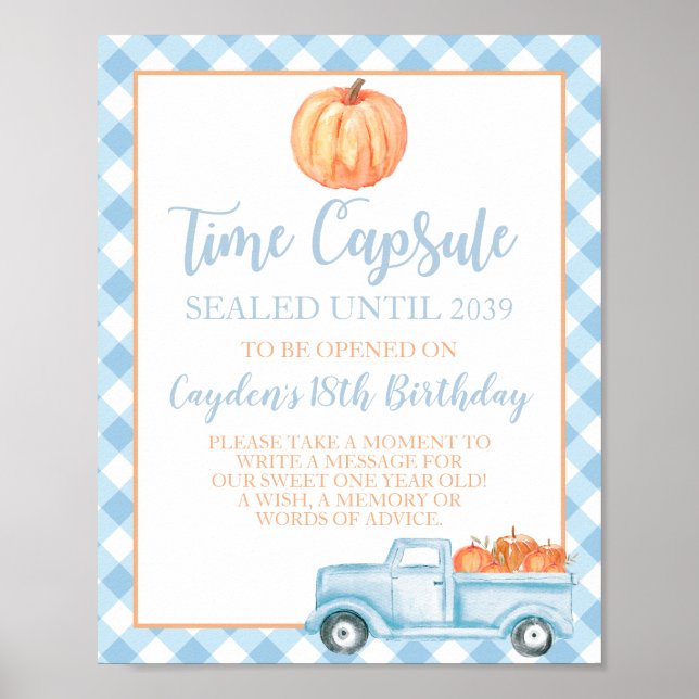 Little Pumpkin blue 1st Birthday Time Capsule Poster (Framsidan)