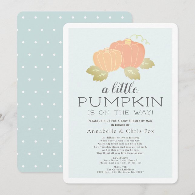 Little Pumpkin Blue Baby Shower by Mail Inbjudningar (Fram/baksida)