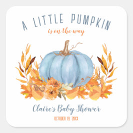 Little Pumpkin Blue Baby Shower Square-etikett Fyrkantigt Klistermärke