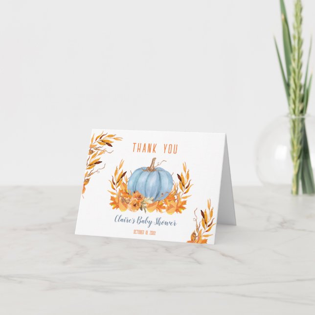Little Pumpkin Blue Baby Shower - tackkort (Framsida)