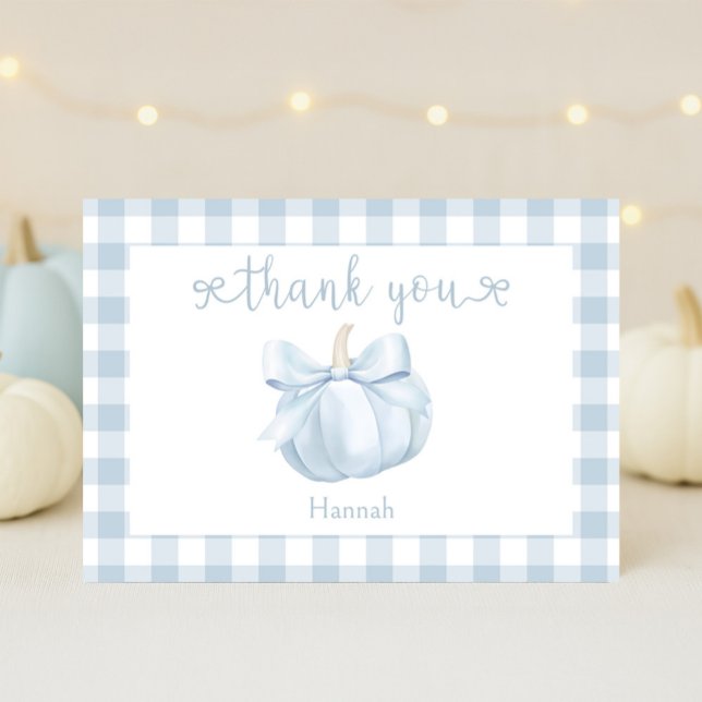 Little Pumpkin Blue Bow Baby Shower Tack Kort (Skapare uppladdad)