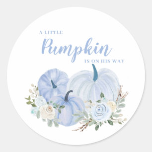 Little Pumpkin Blue Boy Baby Shower Square Sticker Runt Klistermärke