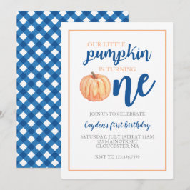 Little Pumpkin Blue Fall First Birthday Inbjudningar