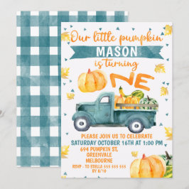 Little Pumpkin Blue Lastbil 1:a födelsedagsinbjuda Inbjudningar