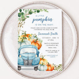 Little Pumpkin Blue Lastbil Baby Shower Inbjudningar