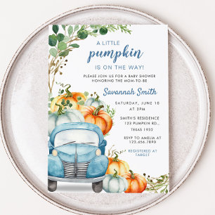 Little Pumpkin Blue Lastbil Baby Shower Inbjudningar
